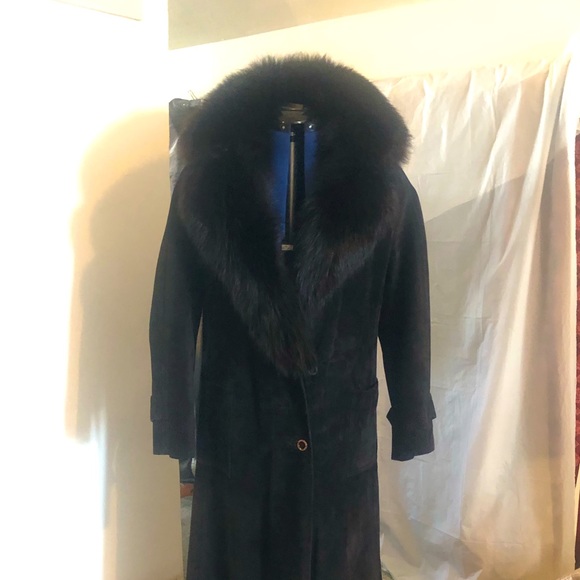 Hermes Sport VTG Suede Doblis midi coat with mink extended collar, black size 34 - Picture 7 of 17